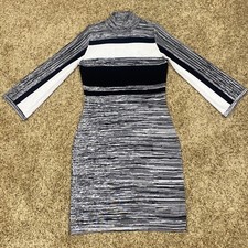 Calvin Klein EUC Women's Small Sweater Dress Striped Black/Gray-Bell Sleeves