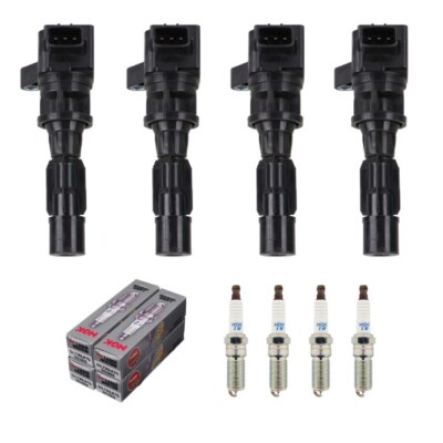 New Set of 4 Ignition Coil & NGK Spark Plug for 2010-2013 Mazda 3 2.4L L4