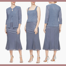 NWT Alex Evenings 12 Glitter Pleated Two-Piece Midi Dress with Jacket S1341