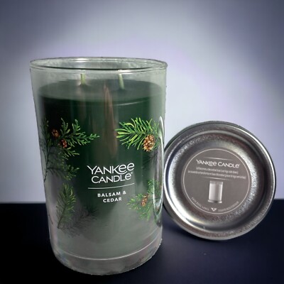 Yankee Candle Balsam & Cedar Large Brushed Metal Lid Becomes Base  20 0z 6''