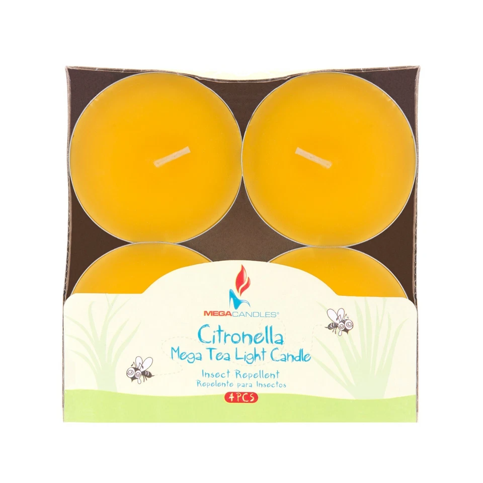 Mega Candles - Citronella Scented Tea Light Candles - Yellow, Set of 4 - Image 4 of 4