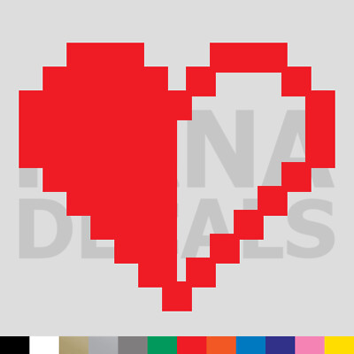 8 Bit Heart Half Vinyl Die Cut Decal Sticker - Love Pixel Video Game Zelda