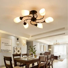 Modern Chandelier Dimmable Ceiling Lamp Fixture Semi Flush Mount Pendant Light