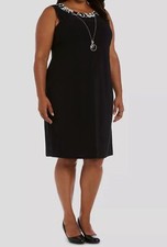 90 R M Richards Women's Black Printed-Neck Necklace Sheath Dress Plus Size 16W