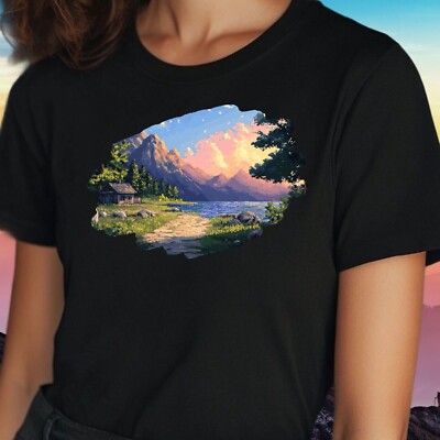 T-Shirt Frauen Pixel Art Landschaft Motiv Baumwolle Größe S bis 3XL