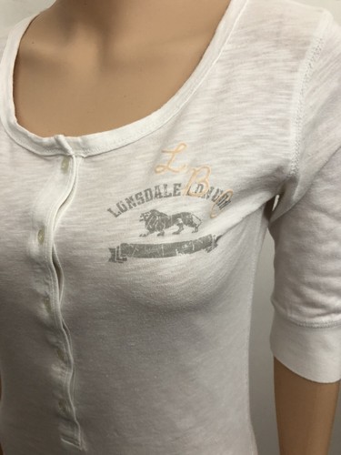 LONSDALE Cotton Off White 3/4 Sleeve Women’s T-shirt Top Size 6 Logo Print - Picture 3 of 8