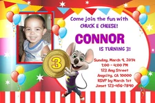 CHUCK E CHEESE CUSTOM BIRTHDAY PARTY INVITATION & FREE THANK YOU CARD