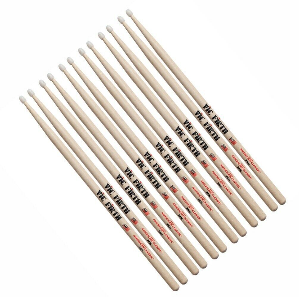 6 Pairs Vic Firth 7a Nylon Tip American Classic Hickory 7an Drumsticks