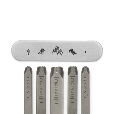 ImpressArt Desert Mountain Design Stempel Metallprägung Signatur Kaktus 5 Stück