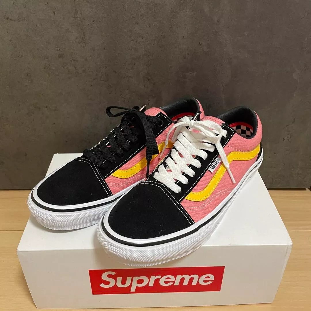Supreme x Vans Skate vieux fil barbelé noir rose taille 8 hommes avec boîte N274
