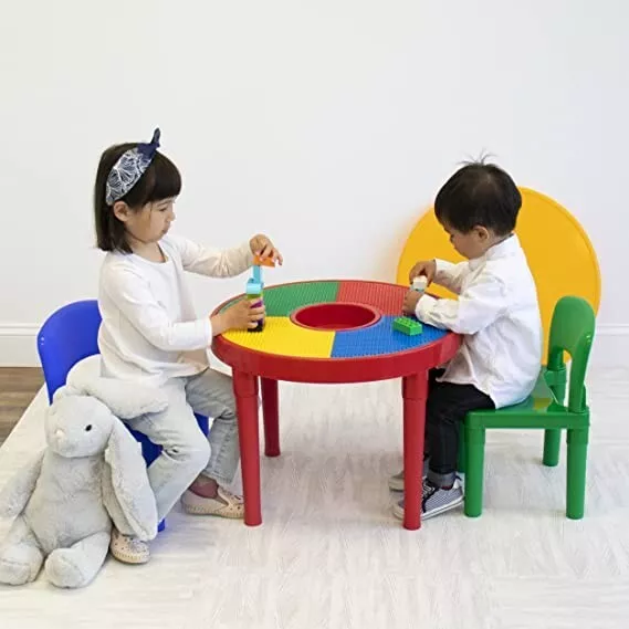 Tot Tutors Kids 2 in 1 Plastic LEGO Compatible Activity Table and