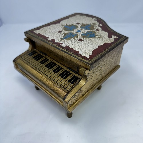 Vintage Toyo Florentine Guild Wooden Piano Shaped Jewelry Music Box Japan WORKS - Picture 3 of 21