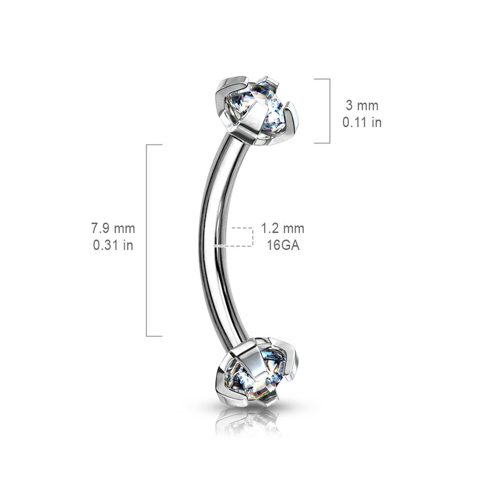 16G Bent Barbell Curved Eyebrow Ring Crystal CZ Snake Eyes Piercing Jewelry 8mm - Image 2 of 3