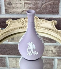 Wedgwood Jasperware Pink Bud Vase with Cupid Relief England 5.5” Tall