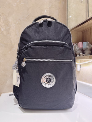 NWT Kipling women's Seoul up 15'' laptop Large Backpack in True Black 45cm H