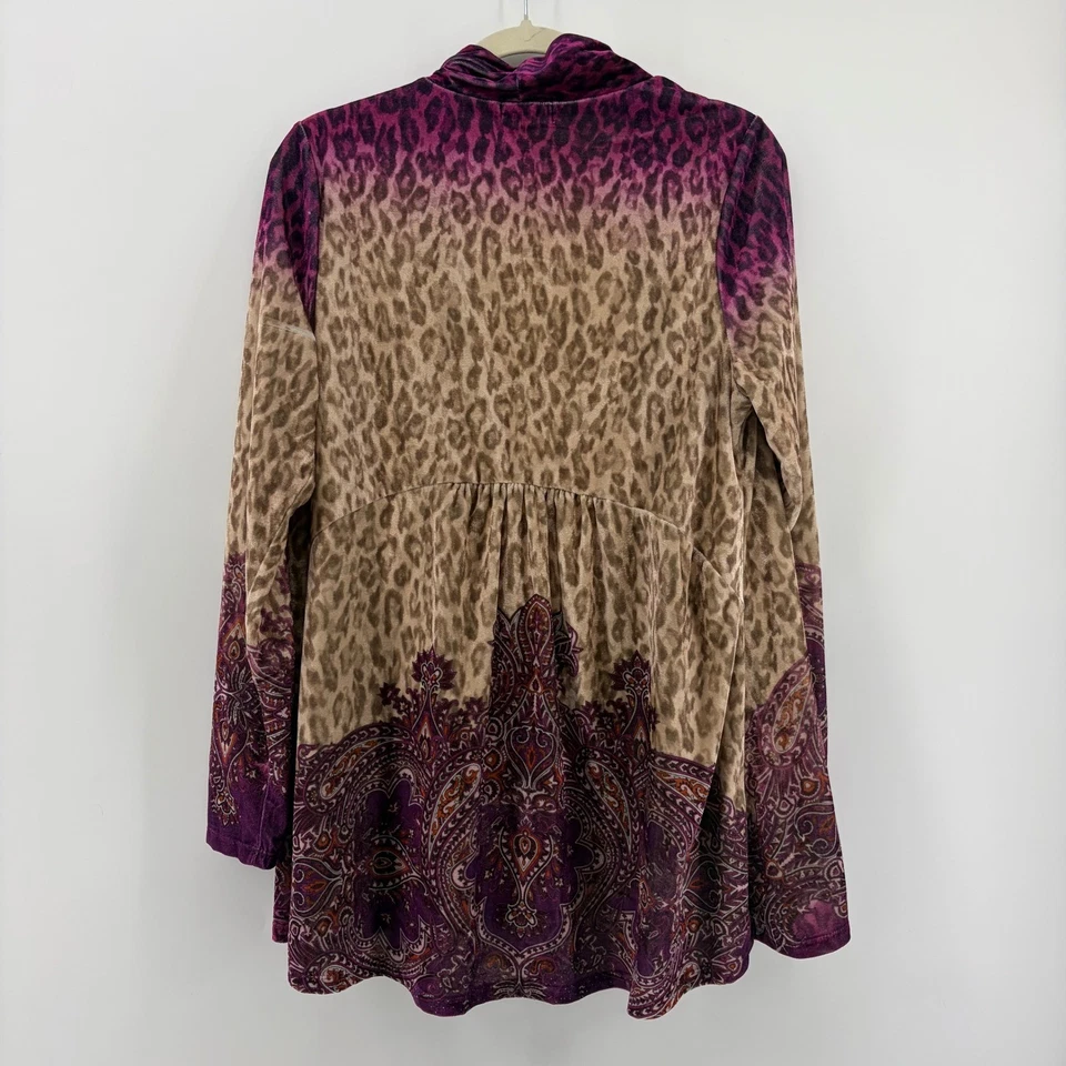 Cárdigan para mujer One World manga larga frente abierto kimono leopardo estampado cachemira Foto 2 de 4