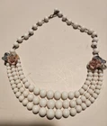 Vintage White Milk Glass Beaded Necklace w/ Porcelain Rose Accents Japan