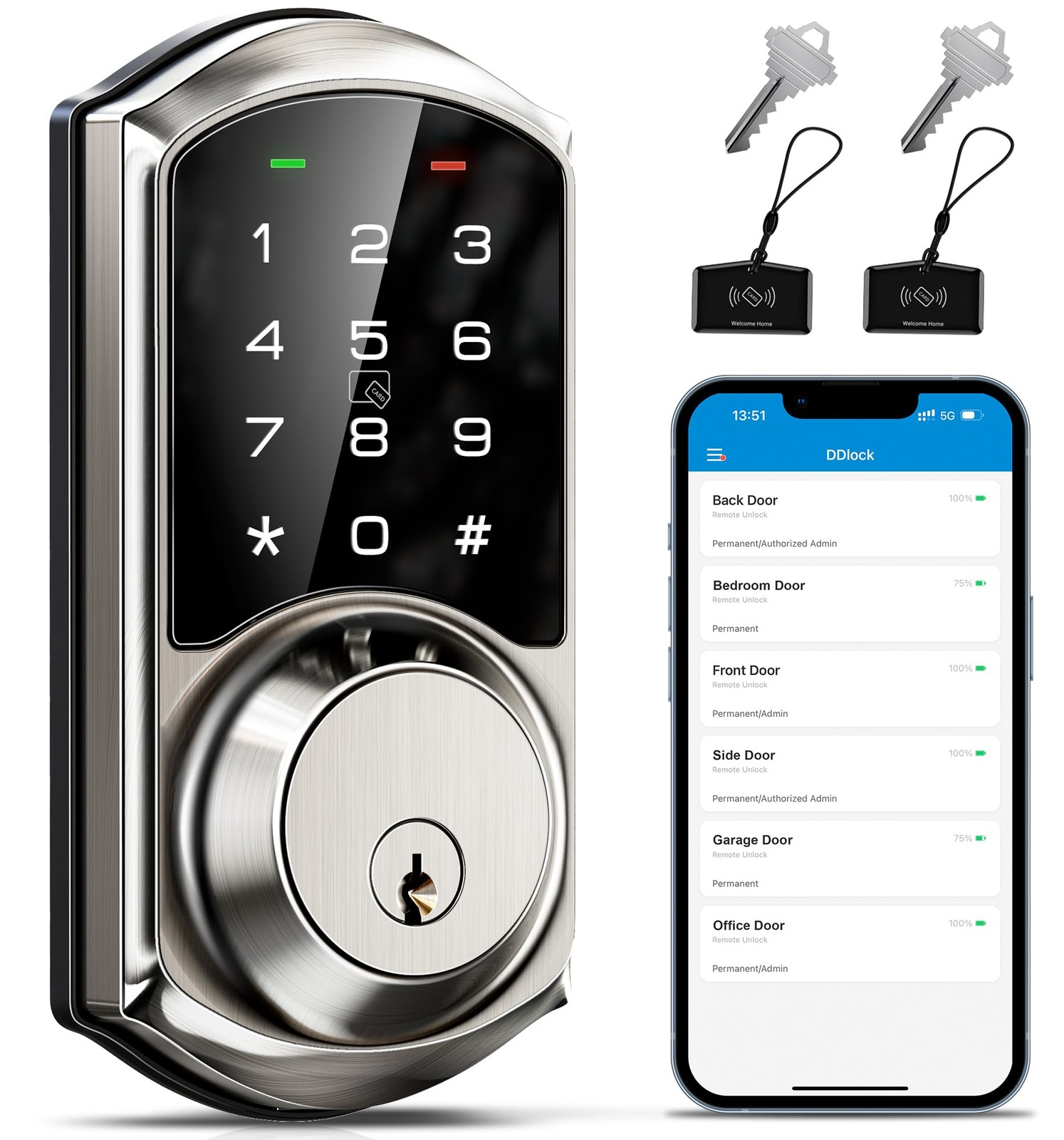 Smart Deadbolt Lock with Keyless Entry & App Control for Front Doors