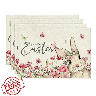 Artoid Mode Floral Bunny Easter Placemats Set of 4 12x18 Spring Table Mats