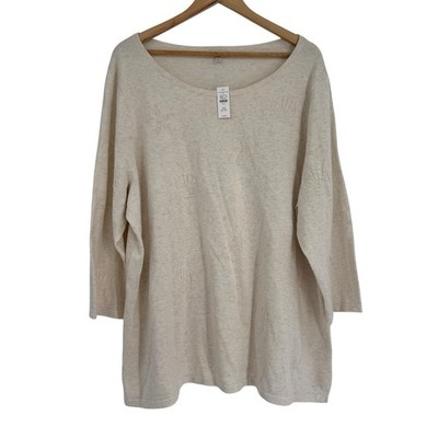Talbots NWT Starfish Seashell Tunic Sweater Womens Size 3X Ivory Pullover Cotton