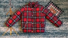 Mini Rodini EUC Red Plaid Puffer Jacket Swedish Design Unisex 5-7Y 116/122