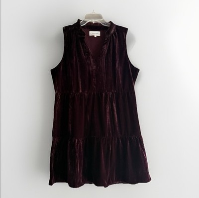 Dear John Helena Mini Dress Velvet Whimsigoth Tiers Dark Moody Wine V Neck Large