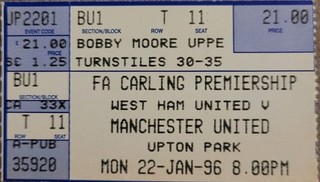West Ham V Manchester United Ticket 95 96