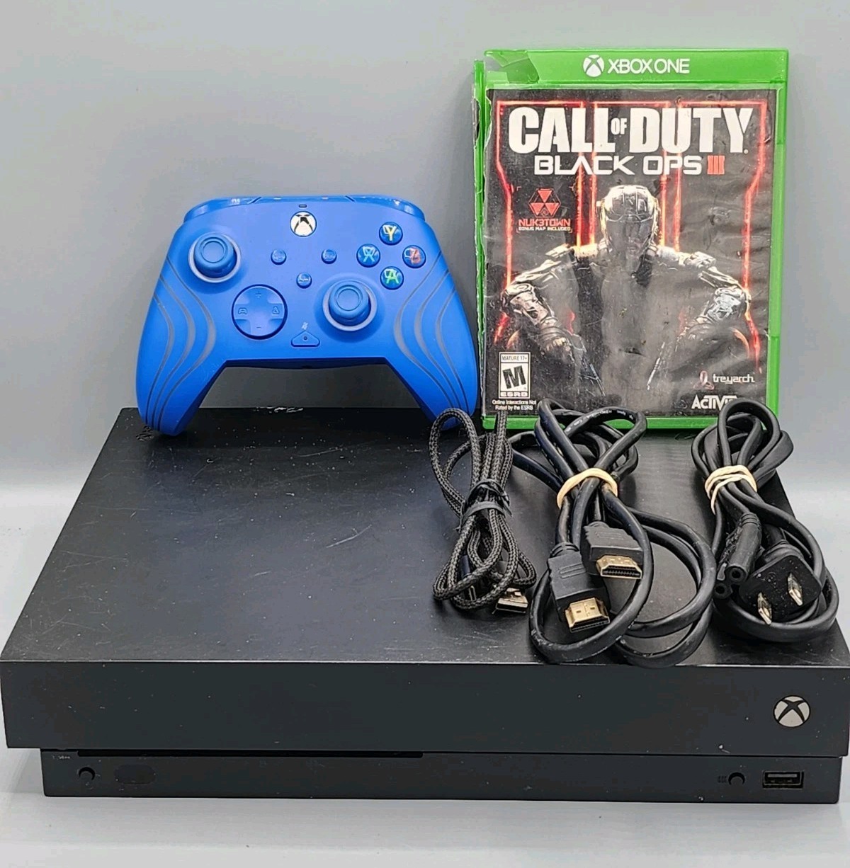 Microsoft Xbox One X 1TB Model 1787 Console All Cords Blue Controller & COD BO 3