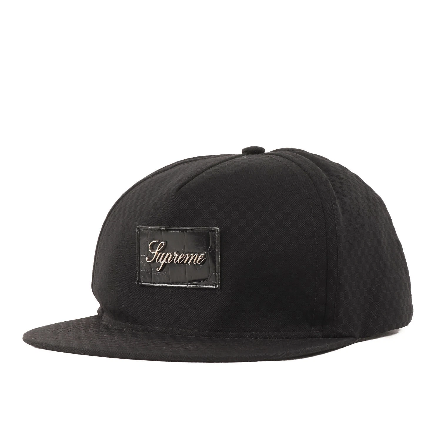 Casquette Supreme Croc Patch 5 panneaux cuir noir logo en relief non réglable