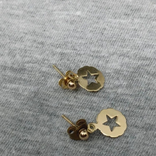 14k  Petite Post Dangle Button Star Circle Earrin… - image 2