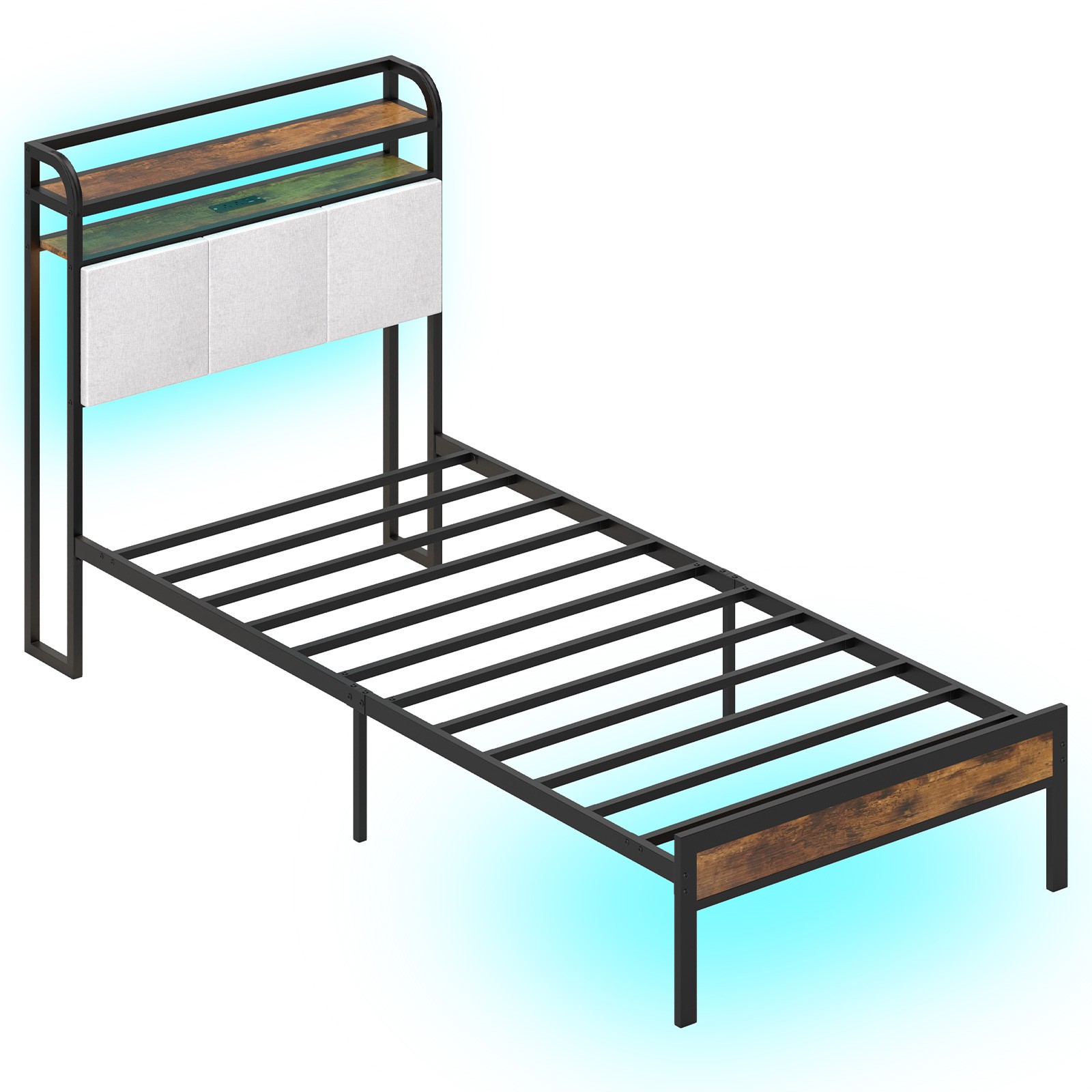 W/led Light & Charging Station Heavy Duty Metal Platform Bed