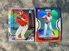 Alec Bohm 2019 Bowman Chrome Mojo Refractor & 2021 Prizm Red White Blue Parallel