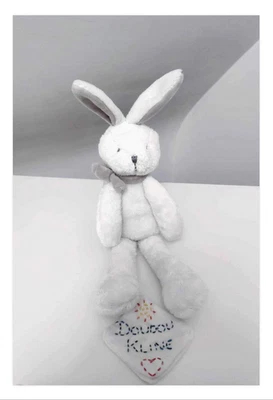 J'aime Mon Doudou Et Compagnie Peluche Lapin Blanc Echarpe Oreille Nez Gris 38cm - Photo 1/4