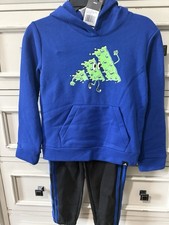 adidas Boys 2pc Hoodie  Pants Set Size 6 Blue/Black Pullover AG10703C