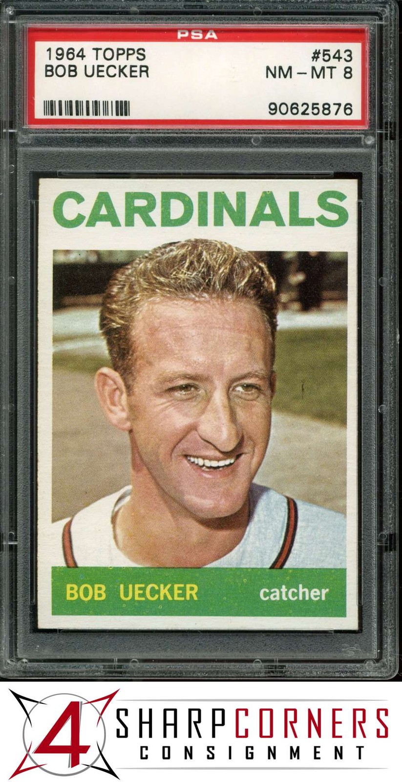 1964 TOPPS #543 BOB UECKER CARDINALS PSA 8 SET BREAK