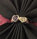 Vintage 925 Sterling Silver Purple CZ & 5 Marcasite Two Heart Ring Size 5-1/2