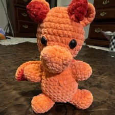 Handmade crochet Medium Orange  Red Plush Dragon Stuffed Animal 8 in