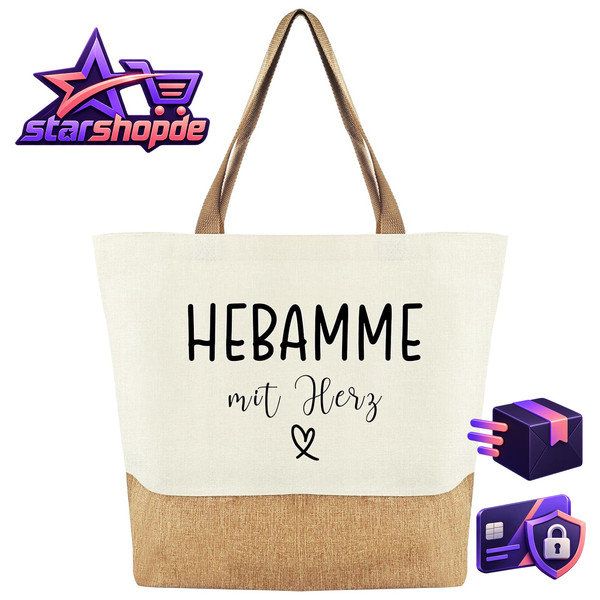 Jutebeutel Hebamme Mit Herz Jute Baumwolltasche Stofftasche Geschenk Abschied-image