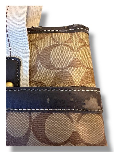Coach Heritage Signature Stripe Tan and Brown and Red Handbag Designer - Picture 7 of 10