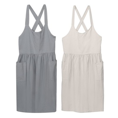 2Pack Cross Back Cotton Chef Aprons W 2 Pockets Pinafore Dress Beige/Light Grey