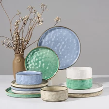 Dinnerware Sets, 12-Piece Plates and Bowls Set, Stoneware Dish Set for 4, Cer...