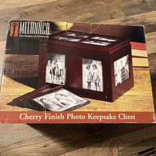 NIB Melannco Cherry Finish Photo Keepsake Chest For Storage  Display