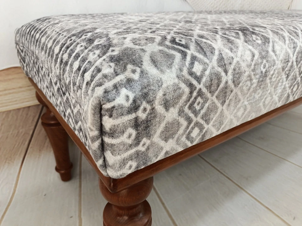 bedroom ottoman bench, wood bench, boho chair, dining table bench, long ottoman - Image 4 of 4