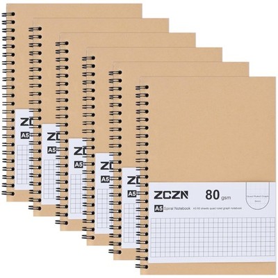 Notizbuch A5 kariert, 6 Stück, 120 Seiten, Spirale, Büro, Schule, Hefte