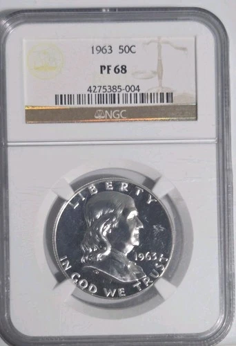 1963-P Franklin Half Dollar PF-68 NGC Certified 90% Silver 50c White Coin