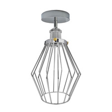 Image of Flush Mount Ceiling Light Chrome Metal 20cm Cage Vintage E27 SemiFlush 10cm Rose