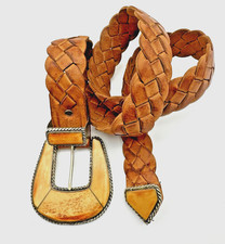 VTG Hand Tooled Leather Belt FOUR WINDS, Morocco Bone Horn Buckle Sz S/M EUC