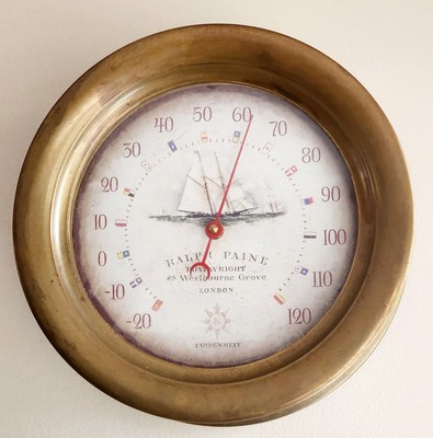 Vintage Thermometer Brass Analog Timeworks Ralph Paine Boat Ship Nautical 