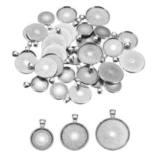 30Pcs Pendant Trays for Jewelry Making Necklace Bracelet, Dark Silver Tone