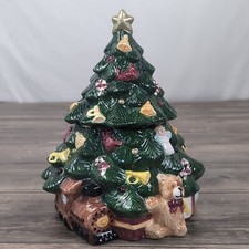 Vtg Christmas Tree Cookie Jar -Jay Import Ceramic Table Top 11” 1995 With Lid